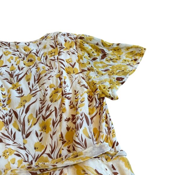 Chan Luu Yellow Brown Floral Print Wrap Dress V-Neck Mini A-Line Size XS Women's - Picture 10 of 12